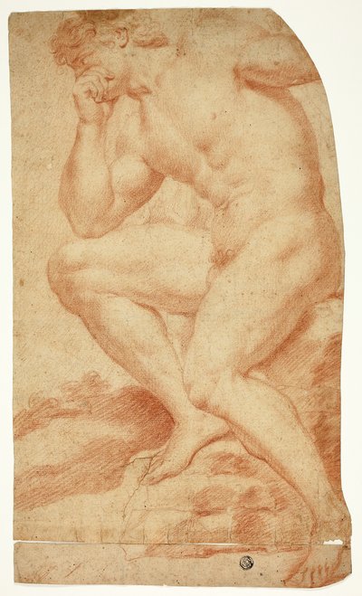 Seated Academic Male Nude in Profile to Left by Andrea Camassei
