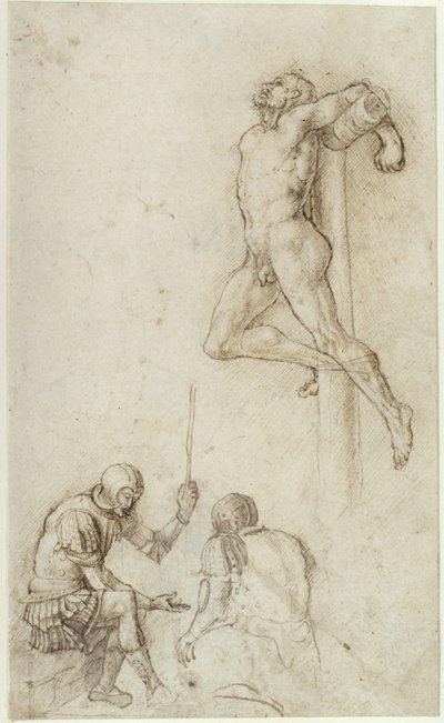 Thief on the Cross, with Two Soldiers (at Dice) by Andrea Mantegna