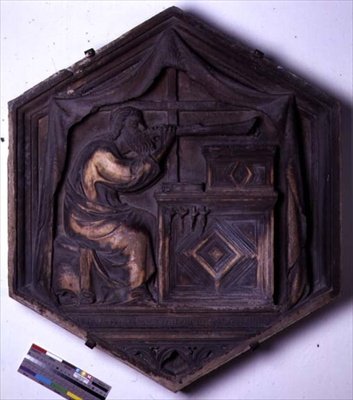 Music, Hexagonal Decorative Relief Tile from a Series Depicting the Seven Liberal Arts, Possibly Based on Designs by Giotto, c.1334-48 by Andrea Pisano
