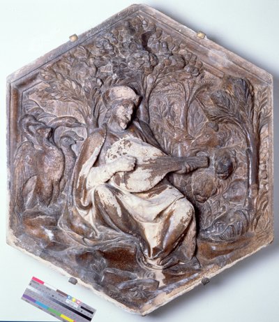 Poetry, hexagonal decorative relief tile from a series depicting the Seven Liberal Arts, possibly based on designs by Giotto by Andrea Pisano