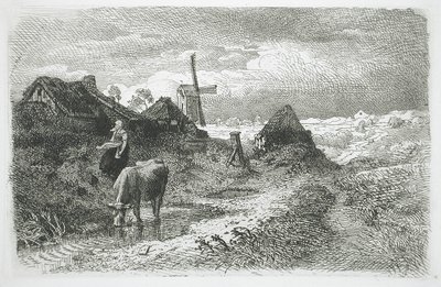Landscape with Cottages and Windmill by Andreas Achenbach