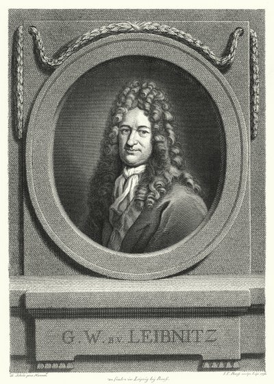 Gottfried Wilhelm Leibniz, German philosopher, mathematician and polymath (engraving) by Andreas Scheits