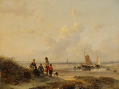 Resting Fishermen on a Beach in Clear Weather by Andreas Schelfhout