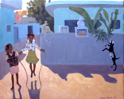 Girl Skipping, Monkey and Goat, India by Andrew Macara