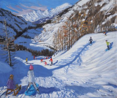 Shadow of a Fir Tree, and Skiers Tignes, 2014 by Andrew Macara