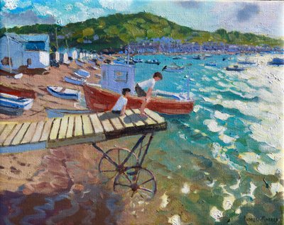 Two boys on the landing stage, Teignmouth, 2015-16 by Andrew Macara