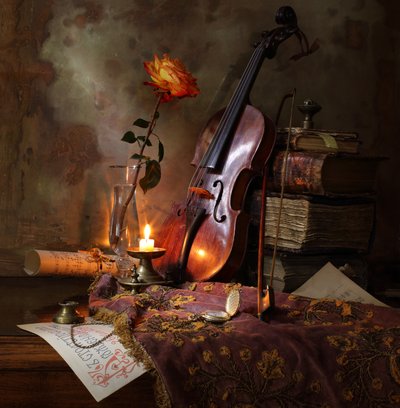 Romantic Violin and Rose by Andrey Morozov