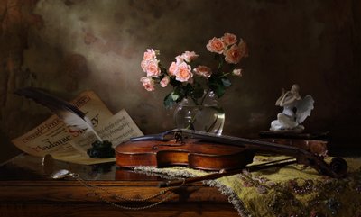 Romantic Violin and Roses by Andrey Morozov