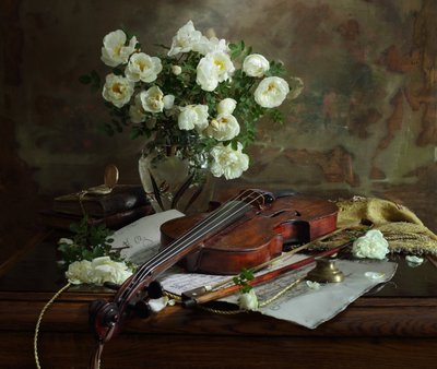 White Roses and Violin by Andrey Morozov