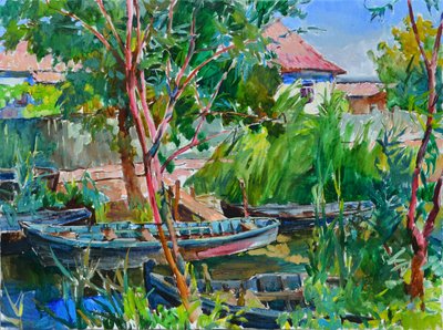 Tranquil River Boats by Andrii Kutsachenko