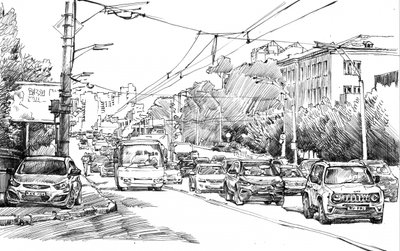 Urban Traffic Sketch by Andrii Kutsachenko