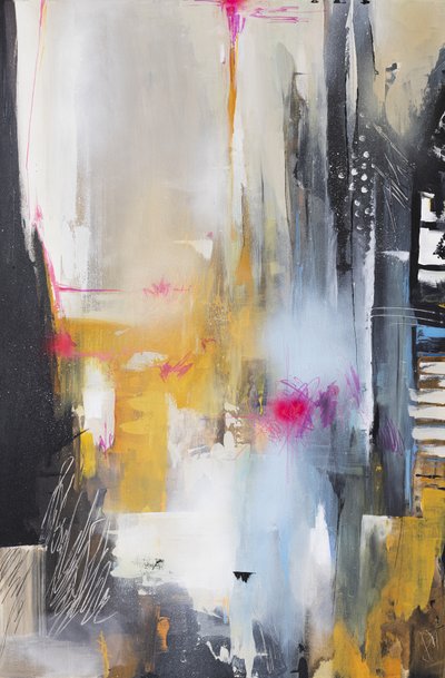 Dynamic Gold Pink Abstract by Anete Purina-Purite