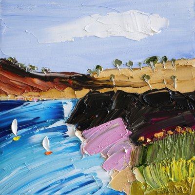 Vibrant Coastal Sailboats by Angela Hawkey