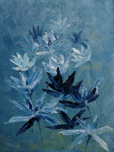 Blue Abstract Flowers by Angeles M. Pomata