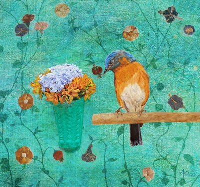Bluebird and Flowers by Angeles M. Pomata