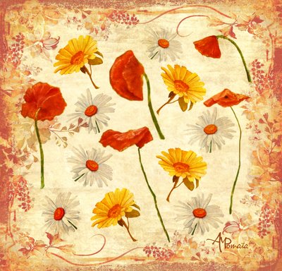 Cheerful Poppies And Daisies by Angeles M. Pomata