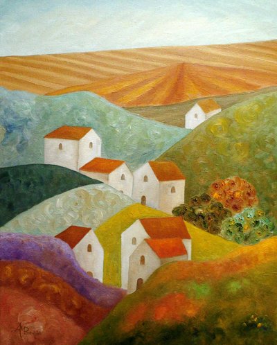 Colorful Hillside Village by Angeles M. Pomata