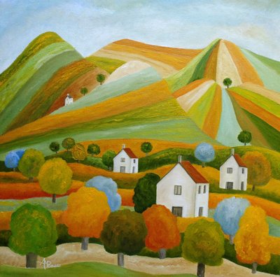 Colorful Hillside Village by Angeles M. Pomata