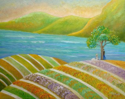 Colorful Lakeside Fields by Angeles M. Pomata