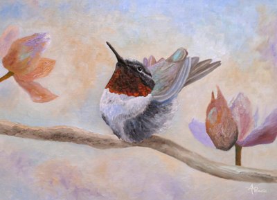 Hummingbird Among Blossoms by Angeles M. Pomata