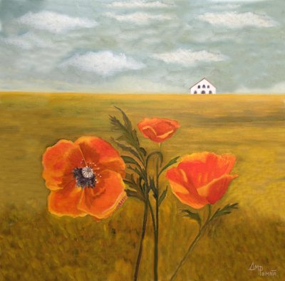 Orange Poppies Countryside by Angeles M. Pomata
