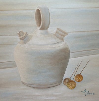 Rustic Pitcher and Pods by Angeles M. Pomata