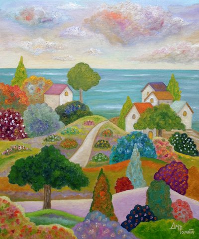 Whimsical Coastal Village by Angeles M. Pomata