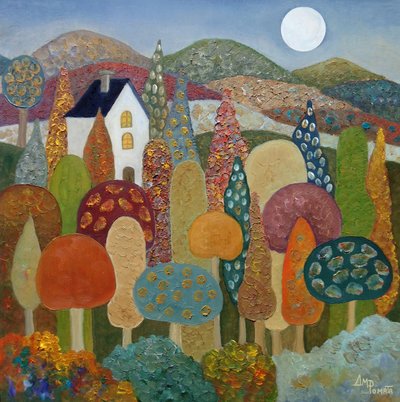 Whimsical Moonlit Landscape by Angeles M. Pomata