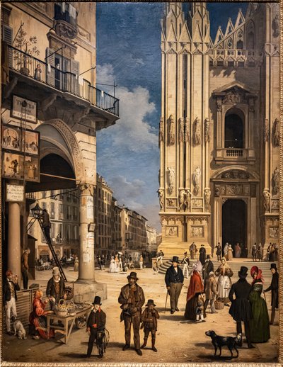 View of Duomo with the Coperto of Figini by Angelo Inganni
