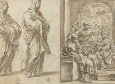 Two Draped Female Figures; Rest on the Flight into Egypt by Angelo Marullo