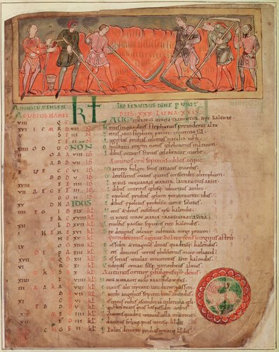 Harvesting, from a Calendar, c.1030 by Anglo Saxon