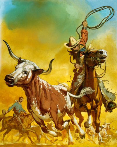 Cowboy Lassoing Cattle by Angus McBride