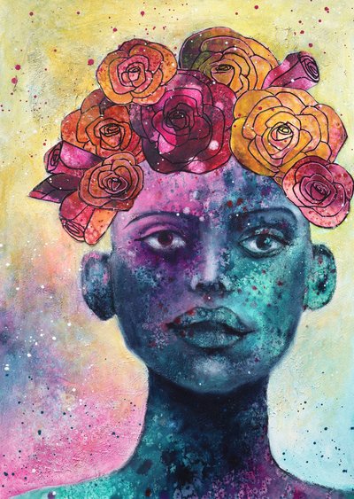 Colorful Floral Portrait by Ania Witwitzka