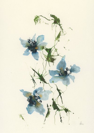 Watercolor Blue Flowers by Ankie Kooi