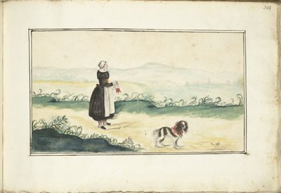 Peasant Woman and Dog in a Landscape by Anna Cornelia Moda (possibly)