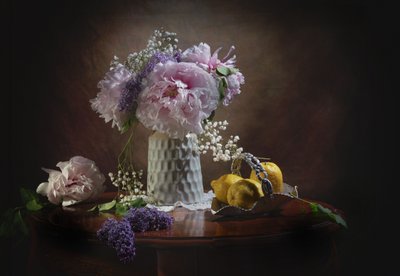 Elegant Peonies and Lemons by Anna Qu