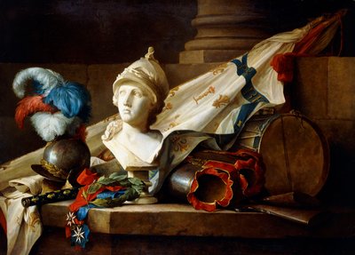 A Bust of Minerva with Armour and Weapons on a Stone Ledge by Anne Vallayer Coster
