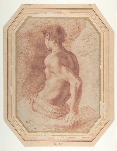 Back View of a Seated Nude Youth Facing Left by Annibale Carracci