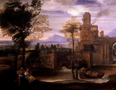 Roman Landscape with a Bridge (detail) by Annibale Carracci