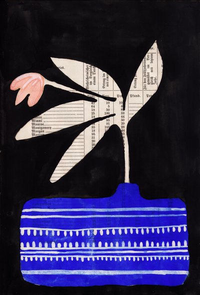 Blue Vase Pink Flower by Annick