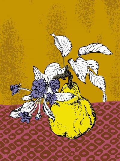Quince and Purple Blooms by Annick