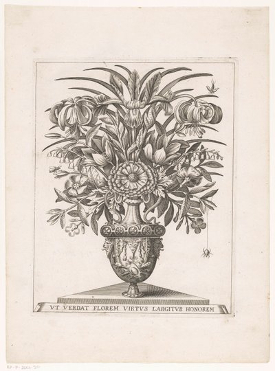 Flowers in a Vase with Lion Heads by Anonymous