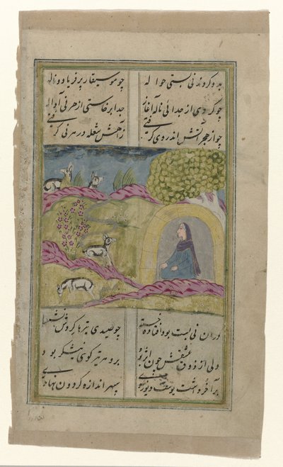 Lady in a Cave in a Rocky Landscape with Deer by Anonymous