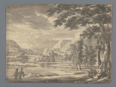 Italian Landscape with Two Figures in the Foreground by Anonymous