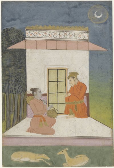 Kedara Raga, Man and Woman Sitting in Front of a Small Building by Anonymous