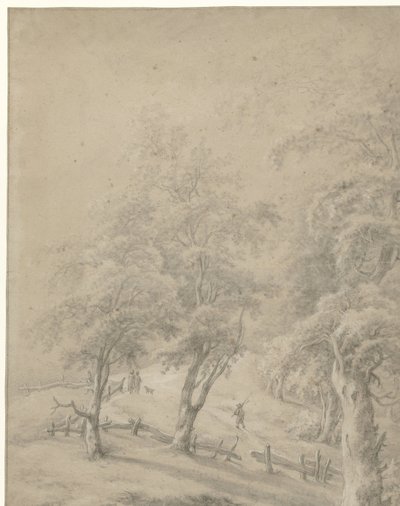 Landscape with Some Figures on a Road Behind a Gate by Anonymous