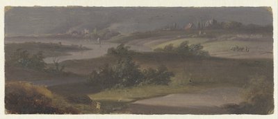 Landscape with river bend and dark sky by Anonymous
