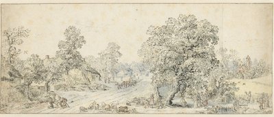 Landscape with Walkers, a Shepherd, and Many Other Figures by Anonymous