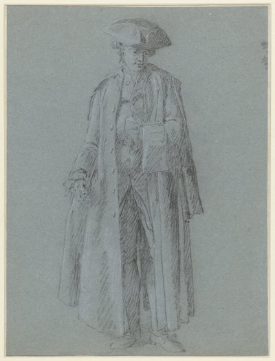 Man with tricorn hat in a very long coat, one hand in his vest by Anonymous