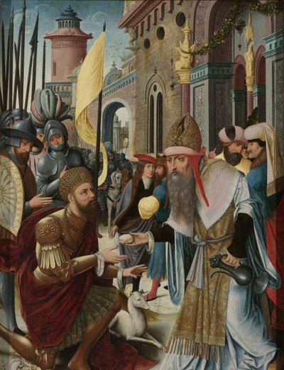 Meeting of Abraham and Melchizedek (inner, left wing of a triptych) by Anonymous